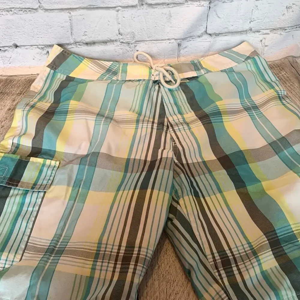 GAP Men’s Board Shorts / Turquoise Plaid / Fully Lined / Size: Large